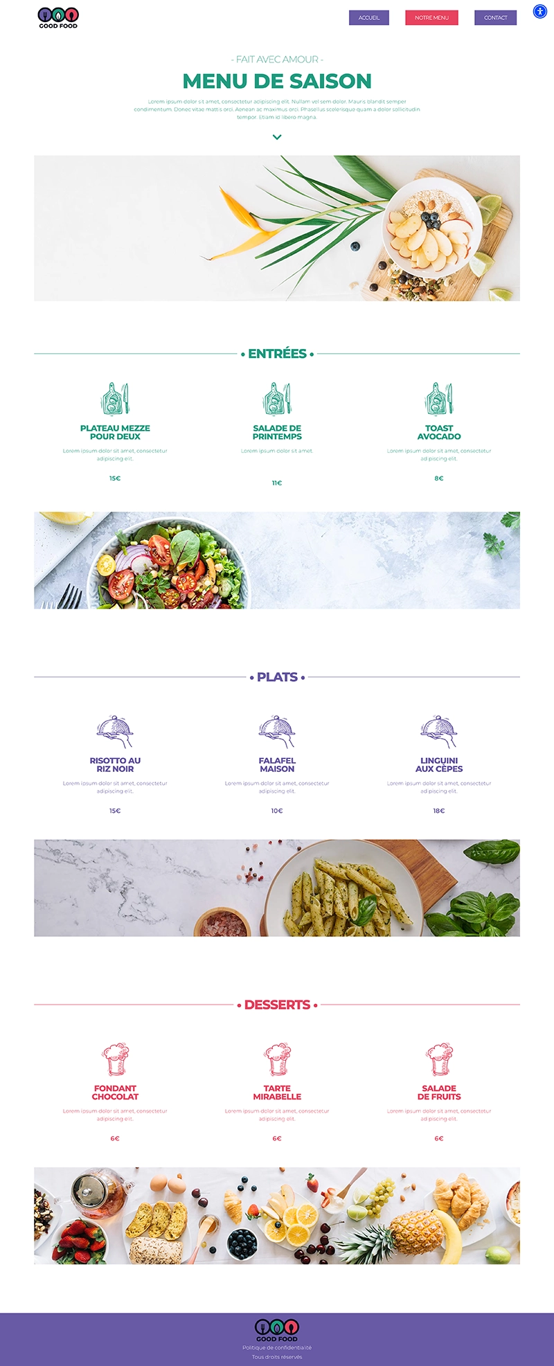Capture d'écran de la page de Menu du site Good Food