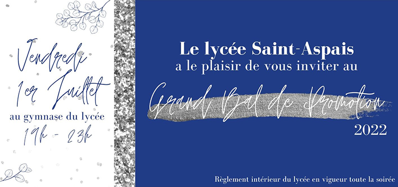 Invitation pour Bal de Promotion 2022 Saint-Aspais