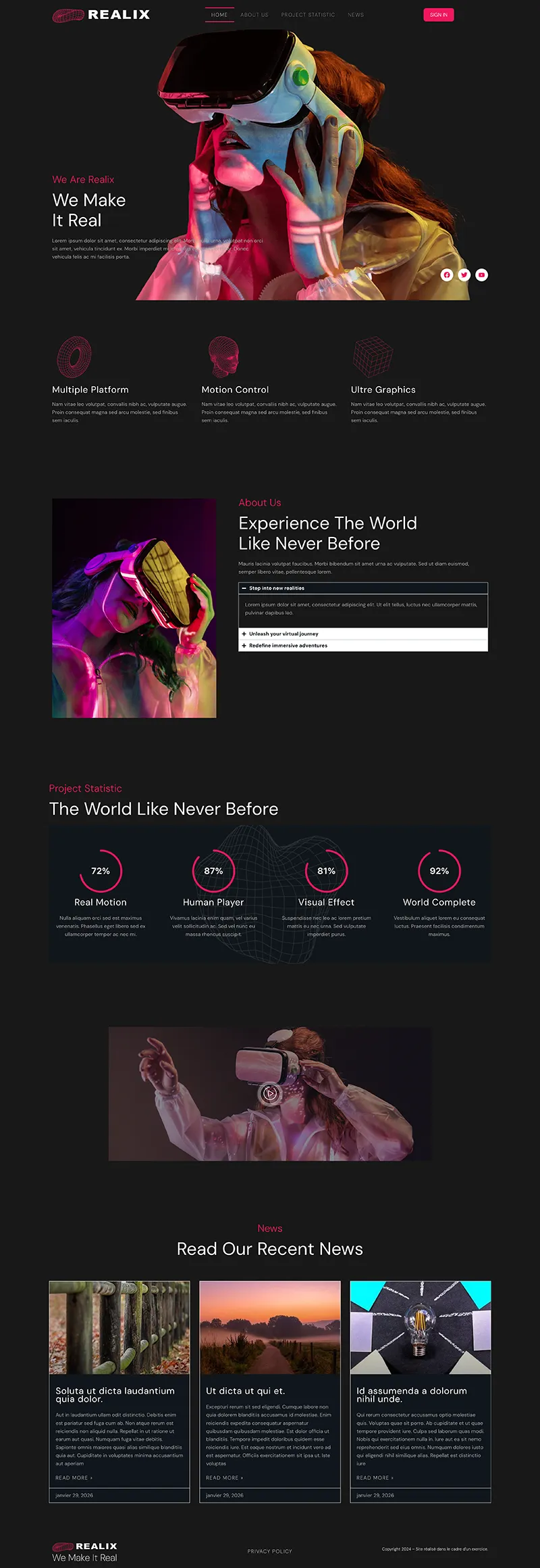 Capture d'écran de la page d'Accueil du site Realix