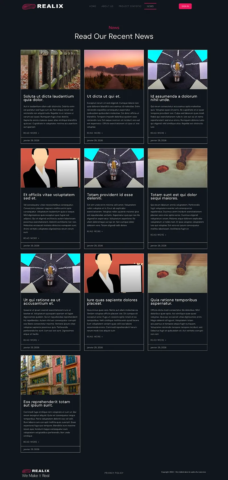Capture d'écran de la page des Actualités du site Realix